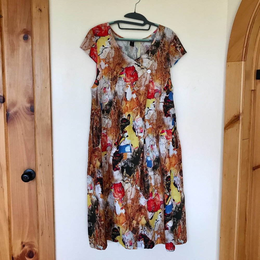 Short-Sleeve A-Line Swing Dress, Big Pockets
